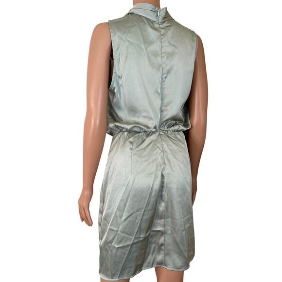 NEW Rumor SLEEK TOUCH SATIN MINI DRESS SAGE halter neck ruffle SZ 12 - Picture 10 of 10
